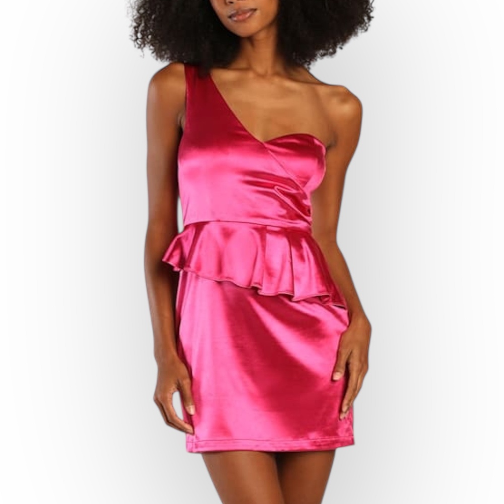 Lulus Pink Satin One-Shoulder Bodycon Mini Dress Size Medium NWT